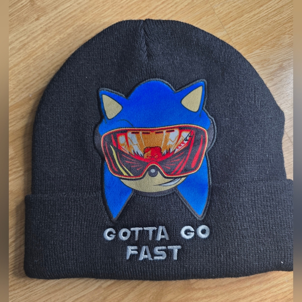 Kids Black Beanie with Blue Sonic The Hedgehog Character Design